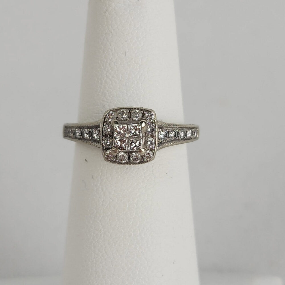 MHJ 14kt White Gold .40ct Diamond Princess Cut Wedding Ring Size 5